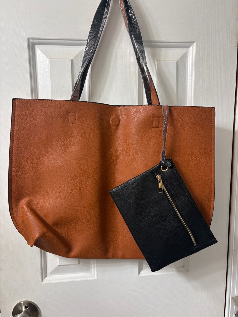 Two-Tone Brown Tote with Black Removable Pouch